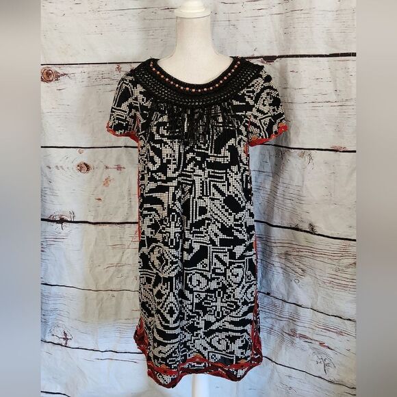 Anthropologie Floreat Abelia Beaded Fringe Geometric Dress Size Small - Picture 2 of 7